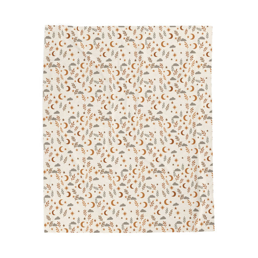 Cozy Velveteen Plush Blanket with Earthy Floral Design