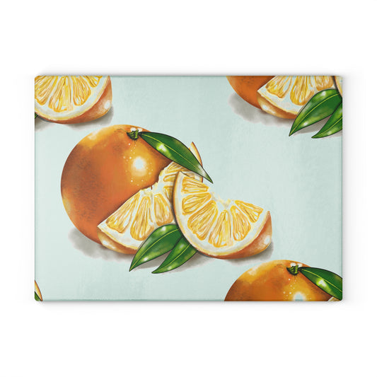Citrus-Themed Glass Cutting Board, Kitchen Decor, Orange Slice Artwork, Unique Gift for Chefs, Summer Parties, Home Cooking