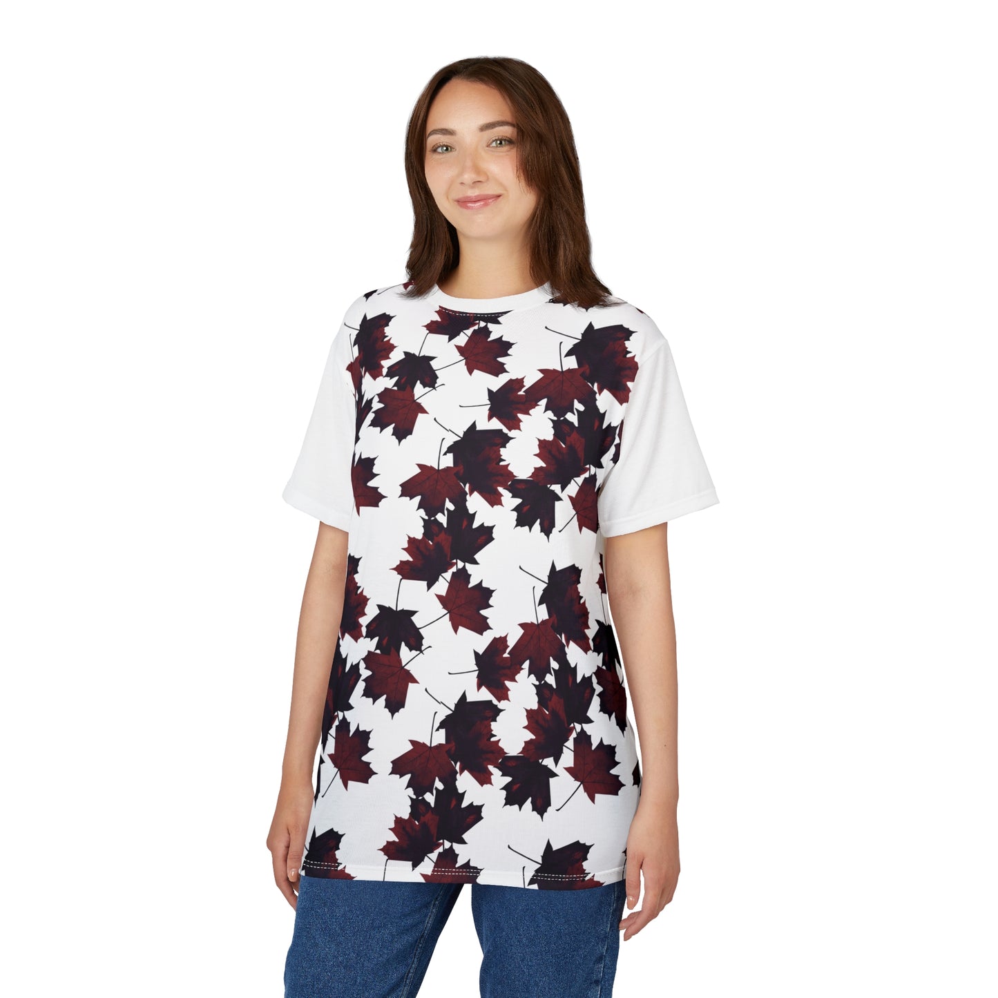 Autumn Leaf Print Unisex Tee - Nature-Inspired Cut & Sew T-Shirt