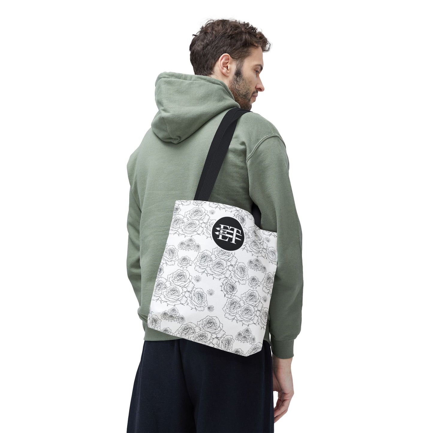 Elegant Floral Tote Bag - Stylish Grey Rose Design