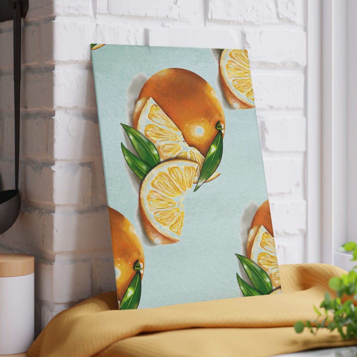 Citrus-Themed Glass Cutting Board, Kitchen Decor, Orange Slice Artwork, Unique Gift for Chefs, Summer Parties, Home Cooking