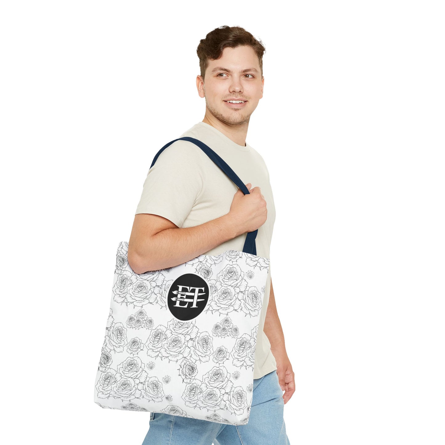Elegant Floral Tote Bag - Stylish Grey Rose Design