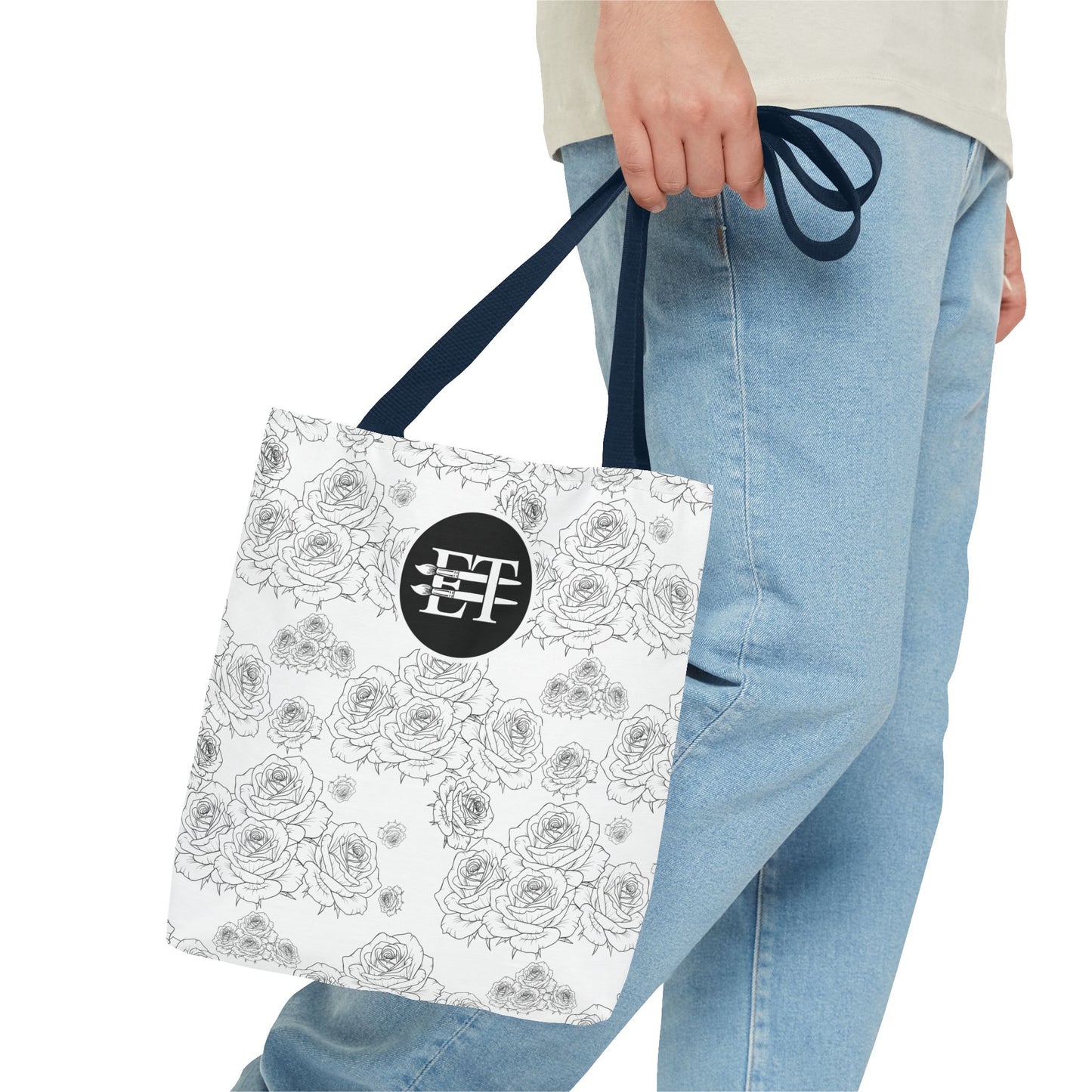 Elegant Floral Tote Bag - Stylish Grey Rose Design