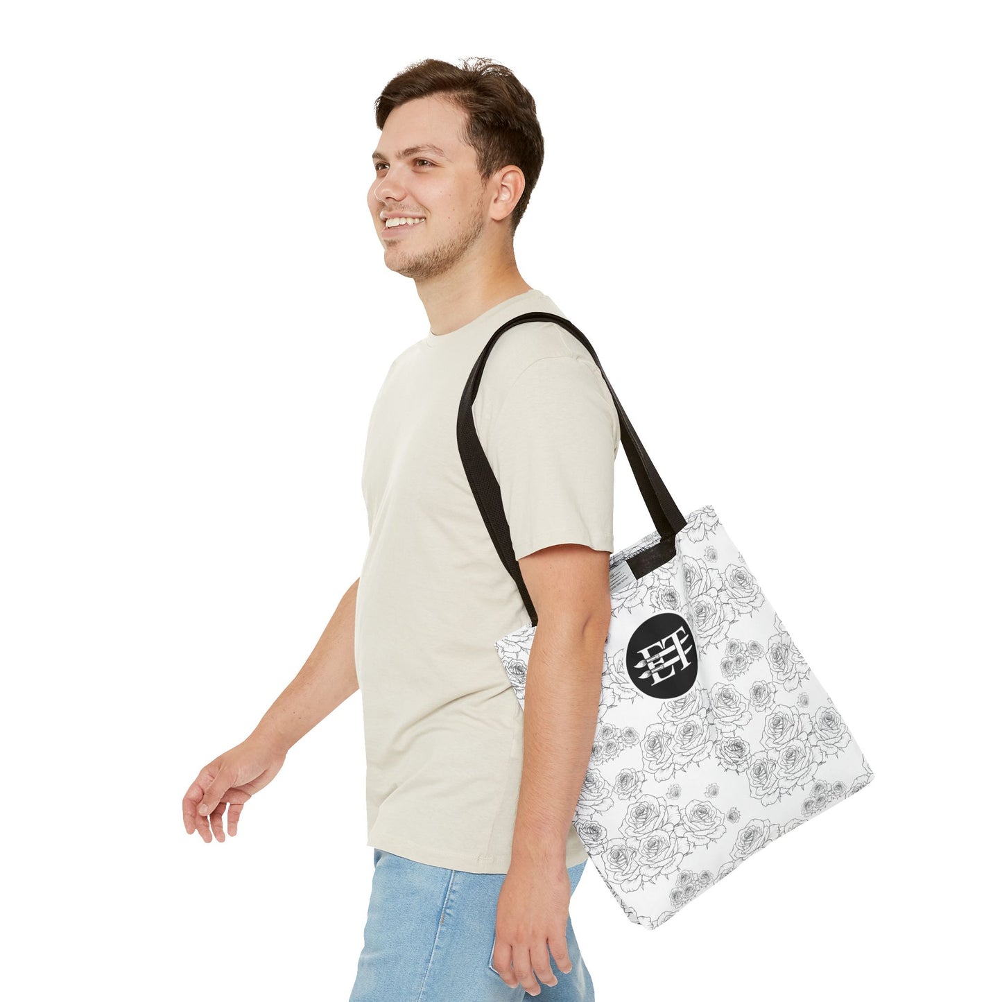 Elegant Floral Tote Bag - Stylish Grey Rose Design