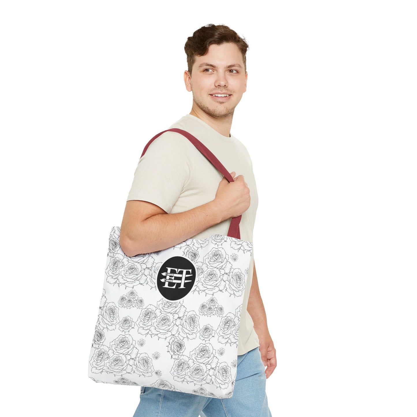 Elegant Floral Tote Bag - Stylish Grey Rose Design