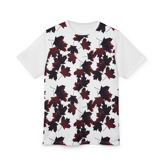 Autumn Leaf Print Unisex Tee - Nature-Inspired Cut & Sew T-Shirt