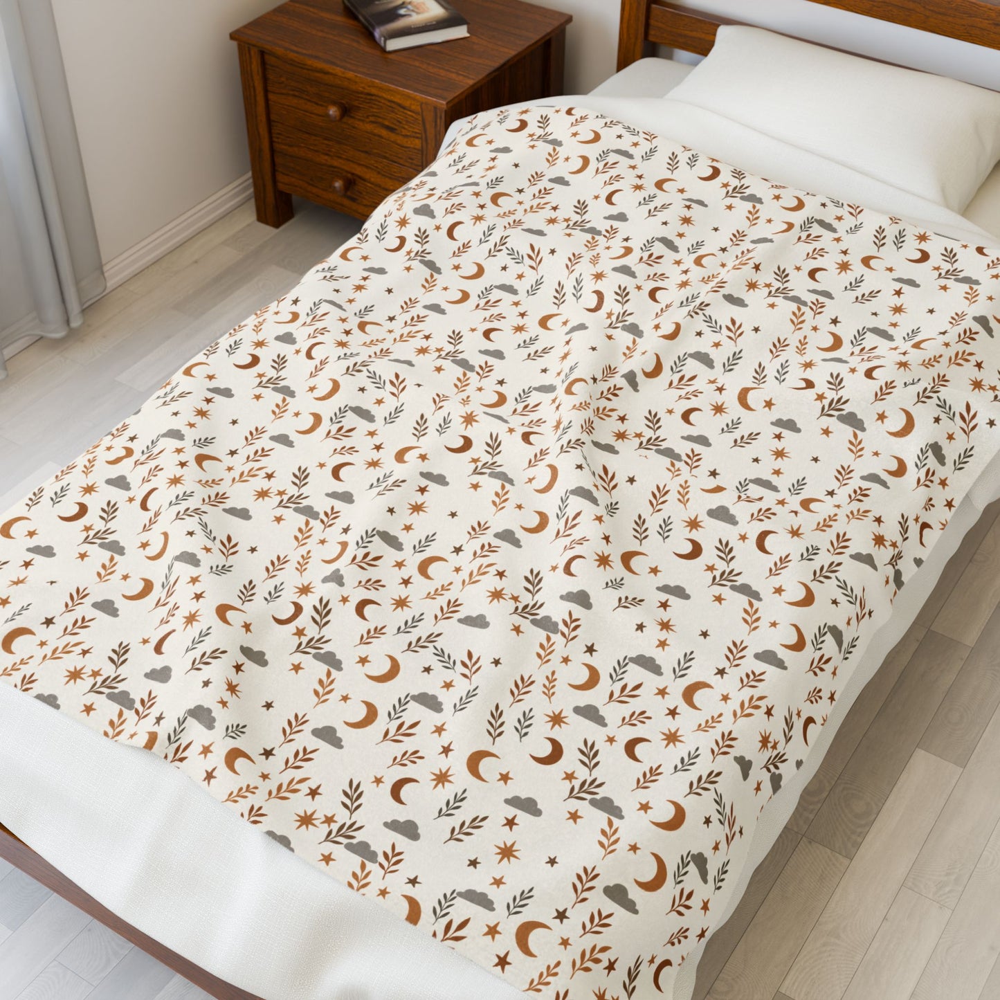 Cozy Velveteen Plush Blanket with Earthy Floral Design