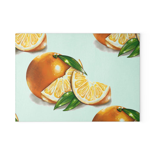 Citrus-Themed Glass Cutting Board, Kitchen Decor, Orange Slice Artwork, Unique Gift for Chefs, Summer Parties, Home Cooking
