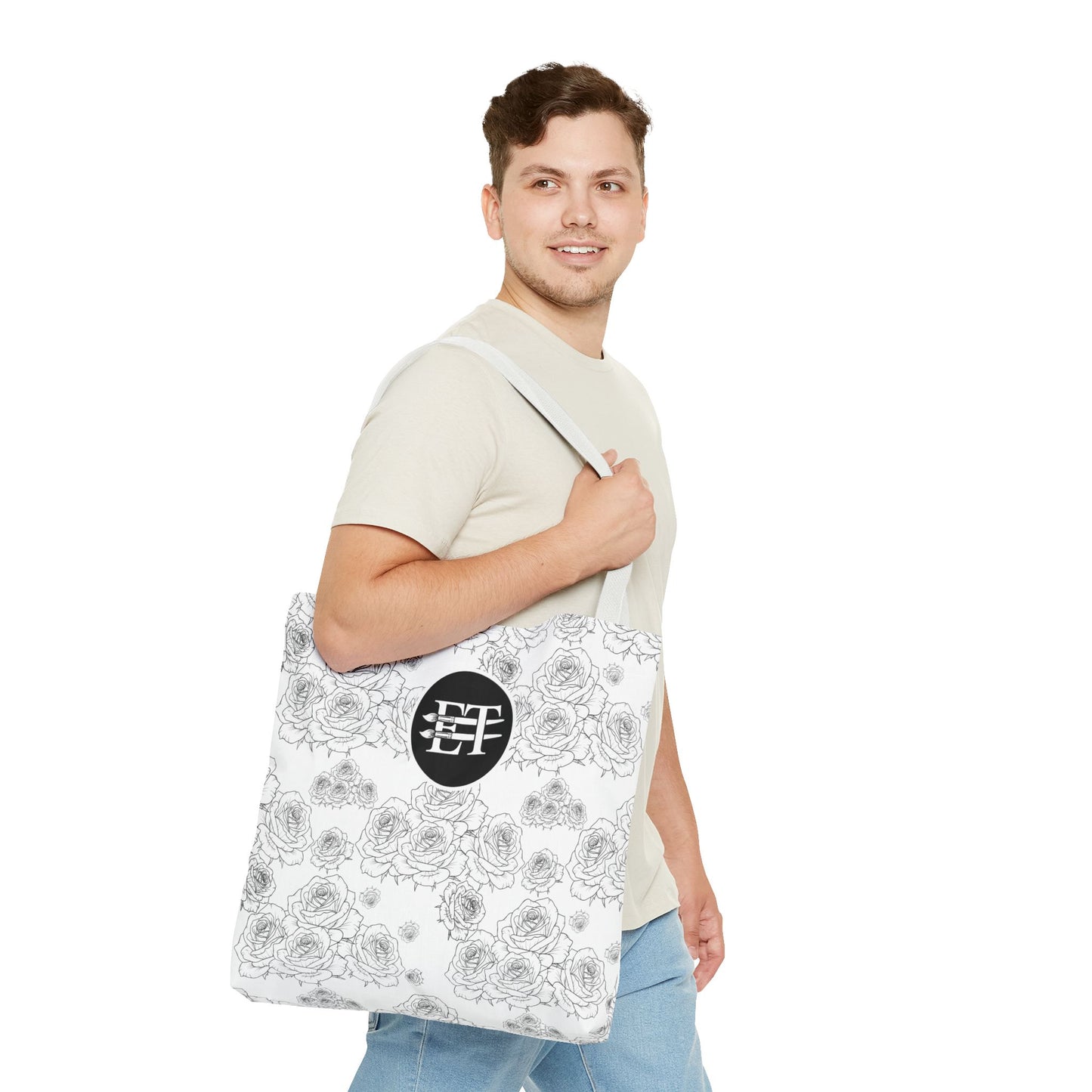 Elegant Floral Tote Bag - Stylish Grey Rose Design