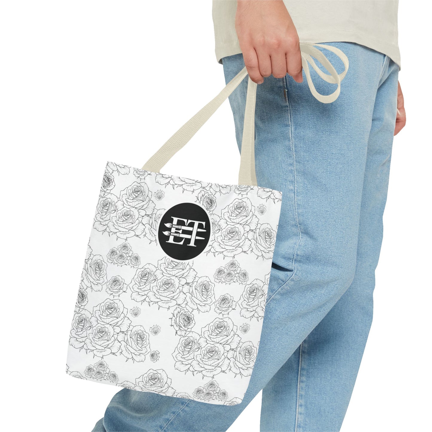 Elegant Floral Tote Bag - Stylish Grey Rose Design