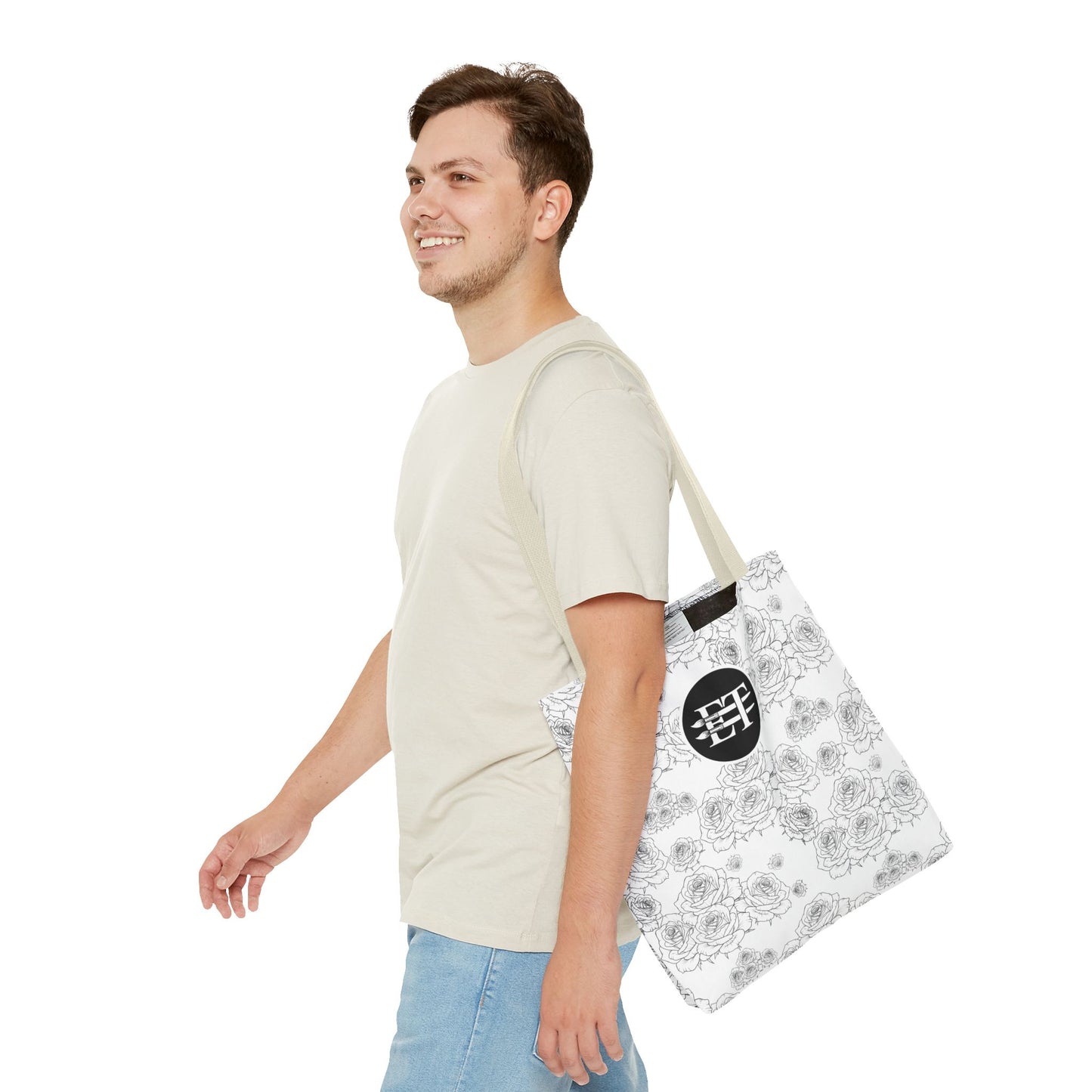 Elegant Floral Tote Bag - Stylish Grey Rose Design