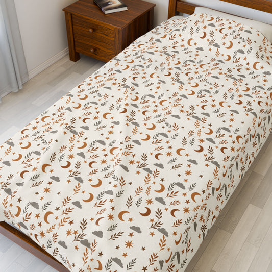 Cozy Velveteen Plush Blanket with Earthy Floral Design