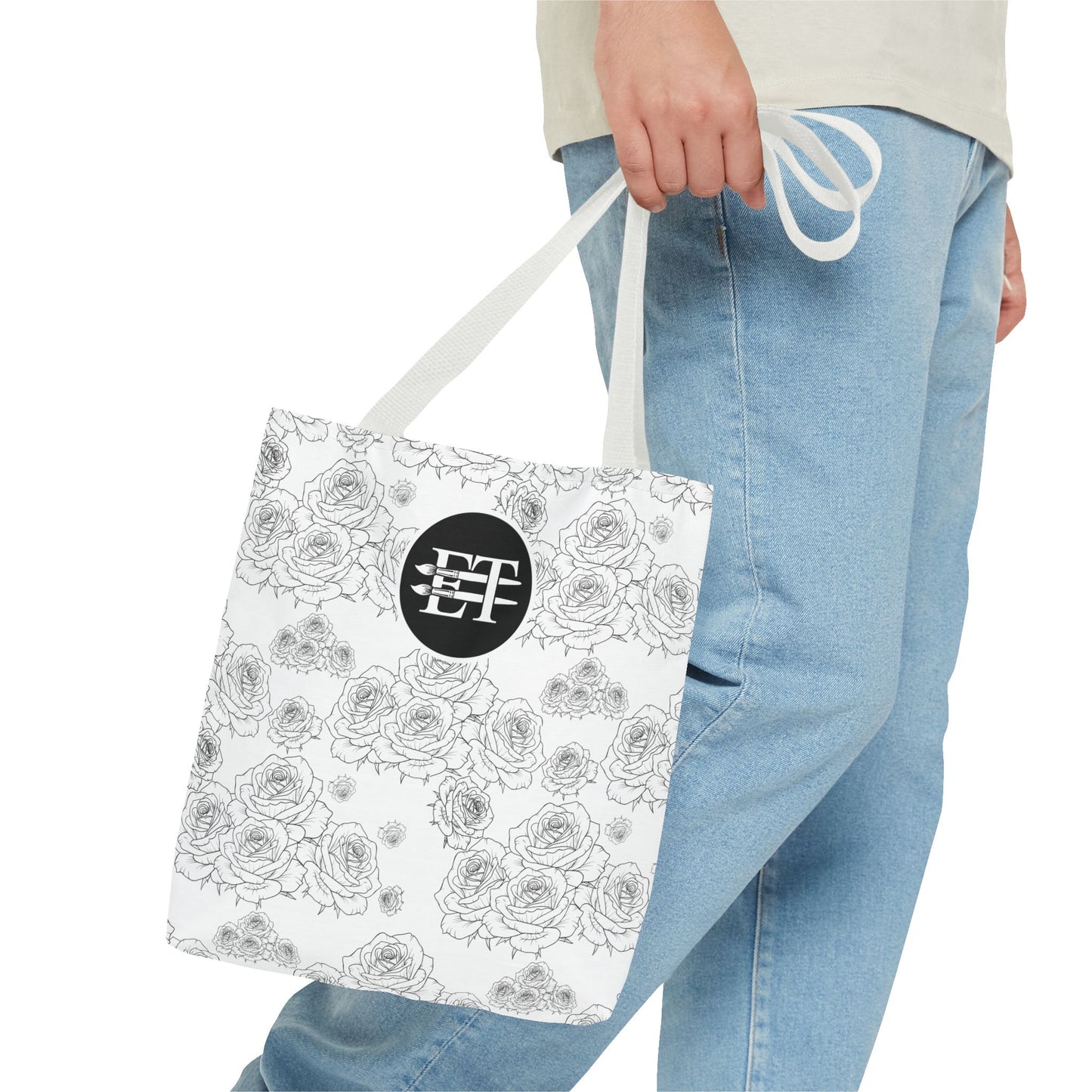 Elegant Floral Tote Bag - Stylish Grey Rose Design