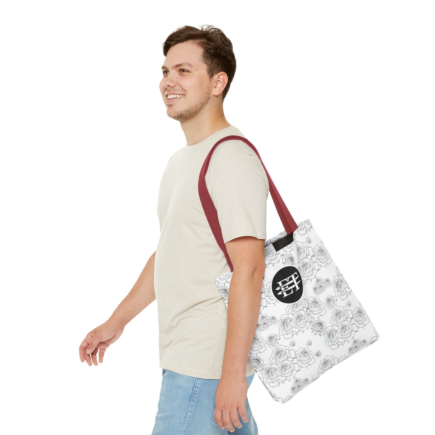 Elegant Floral Tote Bag - Stylish Grey Rose Design