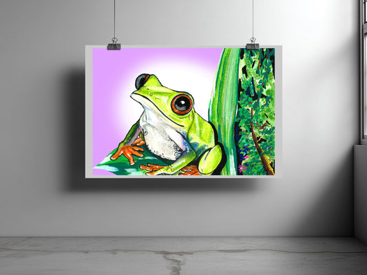 Vibrant Tree Frog Watercolor Printable Wall Art – Colorful Jungle Nature Painting, Amphibian Animal Decor