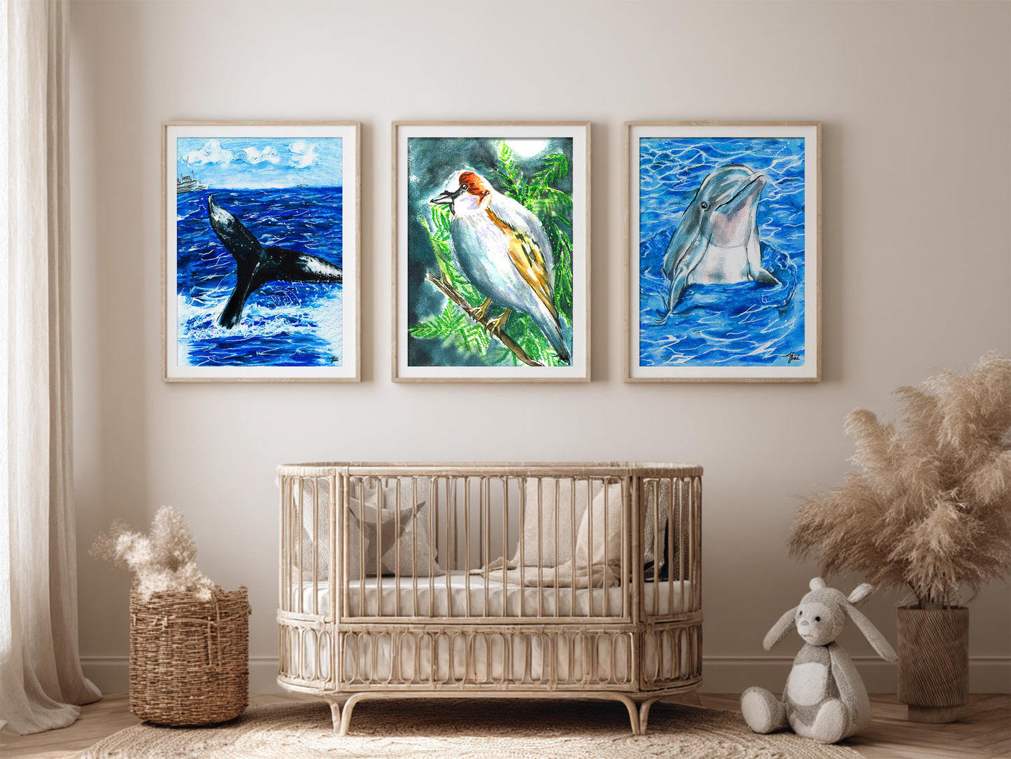 Silver Sparrow Watercolor Print: Moonlight Forest Bird Art (Digital Download
