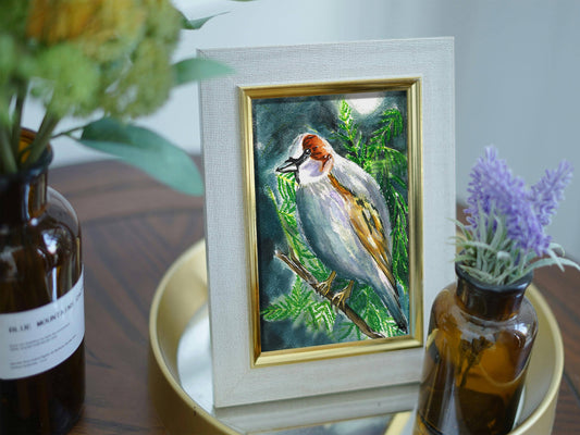 Silver Sparrow Watercolor Print: Moonlight Forest Bird Art (Digital Download