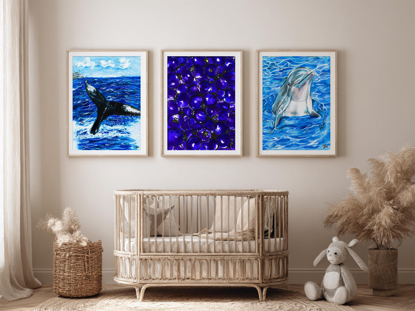 Watercolor Animal Printable Wall Art Set: Dolphin, Fox, Whale, Leopard (Digital Download)