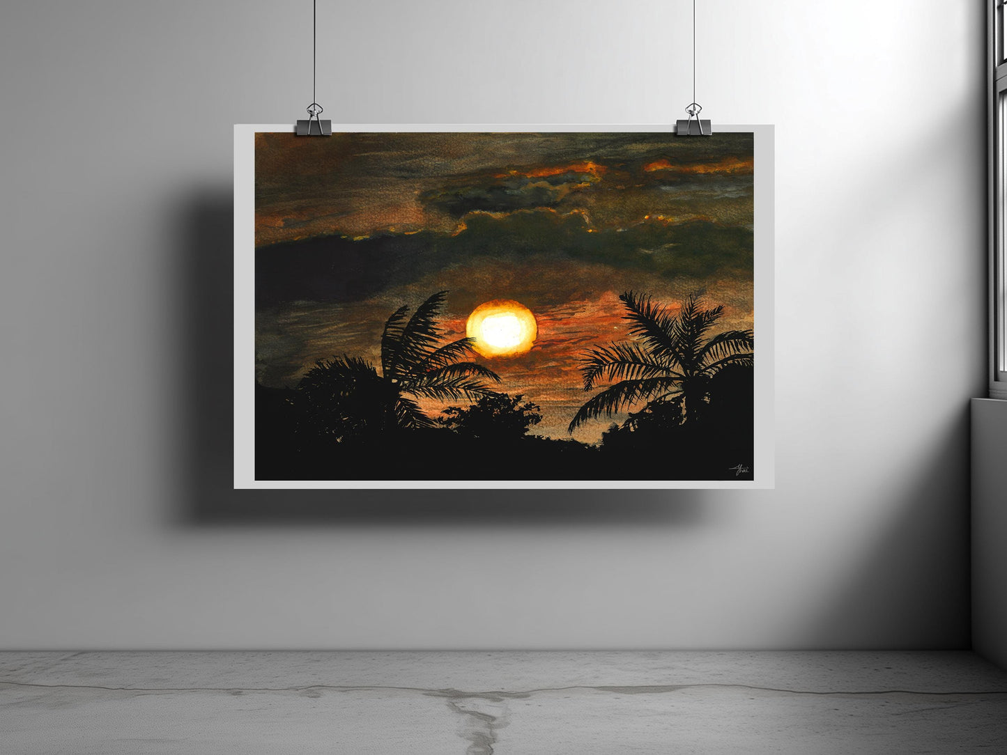 Tropical Beach Sunset Art Print: Coastal Boho Wall Decor (Digital Download)